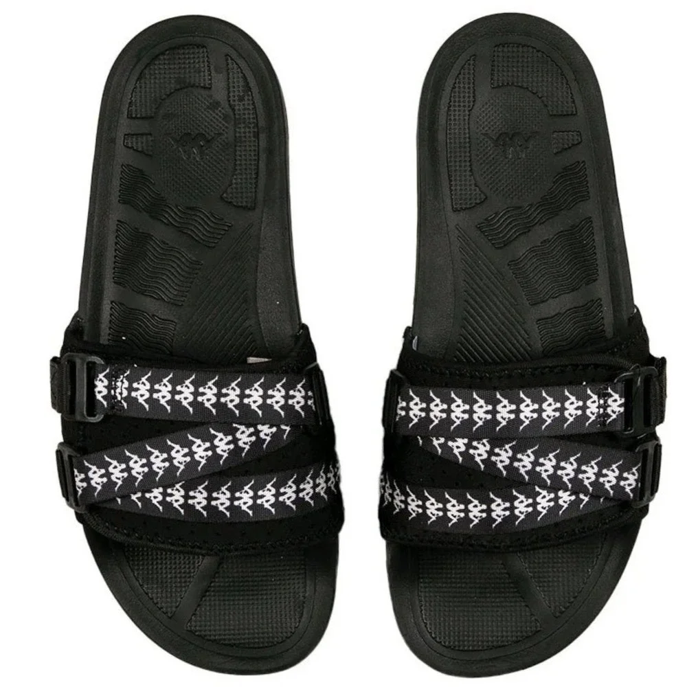 Kappa Authentic Luria 1 Mens Black White Logo Buckle Slide Sandals Sz 10 NEW